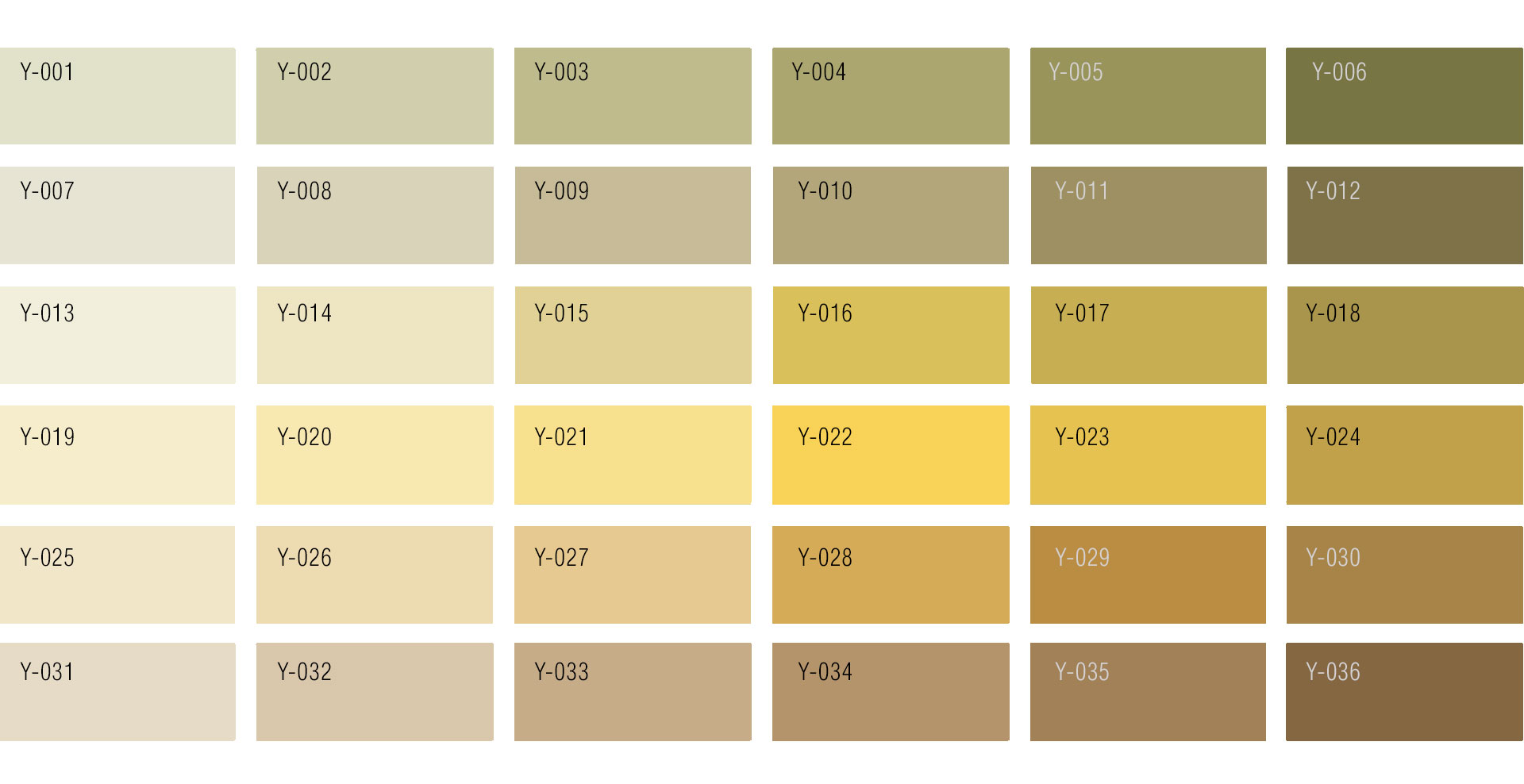 Shades Of Yellow Color Chart