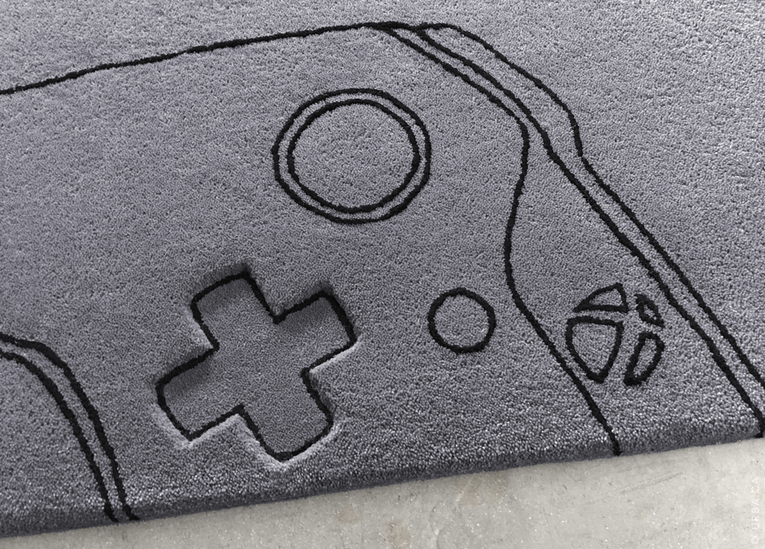 Gray Area Rug for Gaming Room Decor with Sculpted Xbox Gamepad | Custom Rug Toronto | Urba Rugs Canada