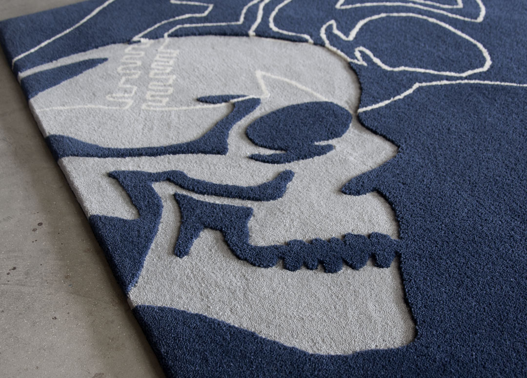 Hand Carved Skull Rug in Blue | Custom rug Ontario | Urba Rugs Canada