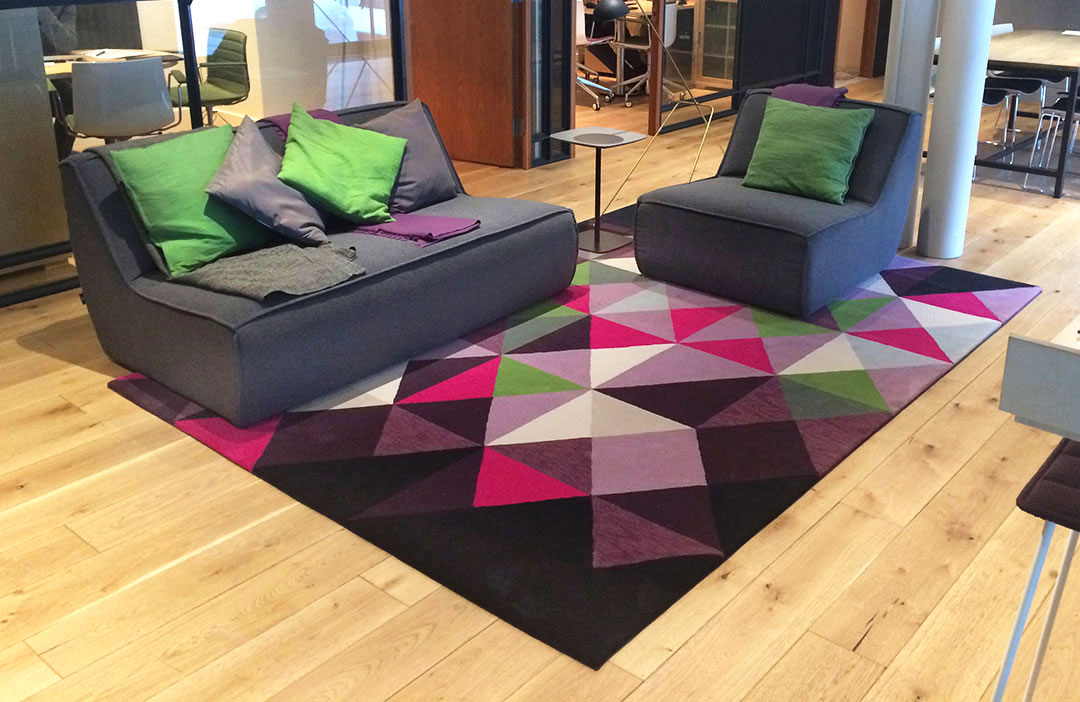 Geometric Rug with Multicoloured Triangles | Custom Corporate Rug | Urba Rugs