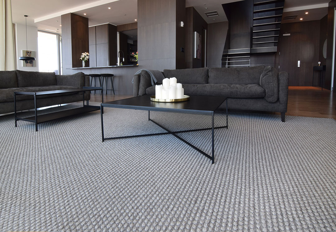 Large Woven Rug in a Luxurious Modern Penthouse Montreal | Custom Rug | Urba Rugs Canada