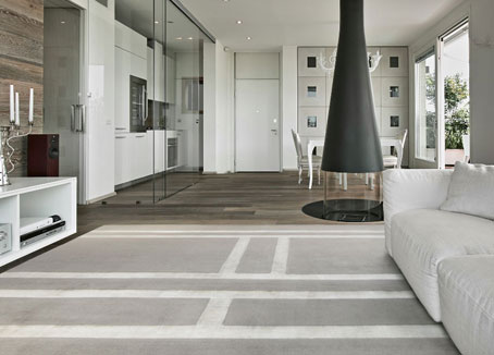 Silver Gray silk rug in a Modern Living Room | Custom Rug | Urba Rugs
